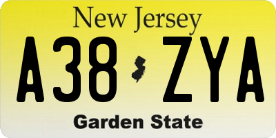 NJ license plate A38ZYA