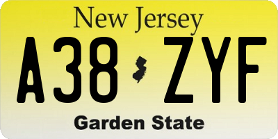 NJ license plate A38ZYF