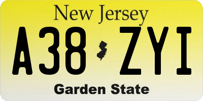 NJ license plate A38ZYI