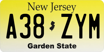 NJ license plate A38ZYM