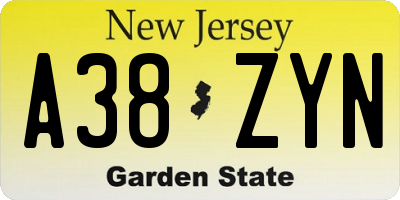 NJ license plate A38ZYN