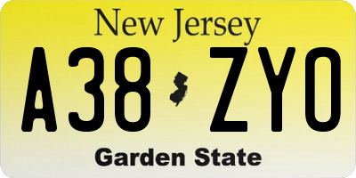 NJ license plate A38ZYO