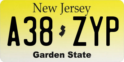 NJ license plate A38ZYP