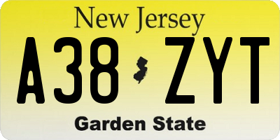 NJ license plate A38ZYT