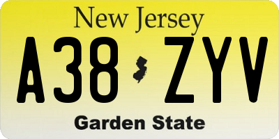 NJ license plate A38ZYV