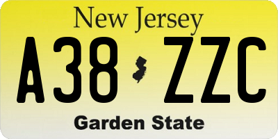 NJ license plate A38ZZC
