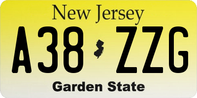 NJ license plate A38ZZG