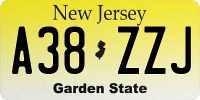 NJ license plate A38ZZJ