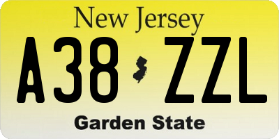 NJ license plate A38ZZL