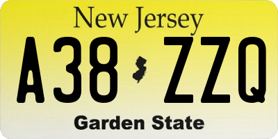 NJ license plate A38ZZQ