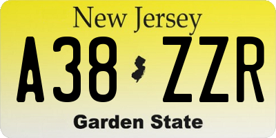 NJ license plate A38ZZR