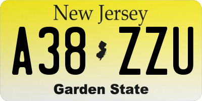 NJ license plate A38ZZU