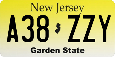NJ license plate A38ZZY