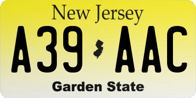 NJ license plate A39AAC