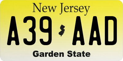 NJ license plate A39AAD
