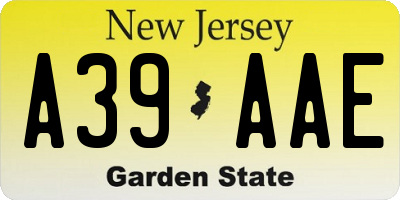NJ license plate A39AAE