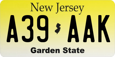 NJ license plate A39AAK