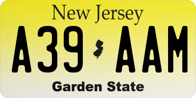 NJ license plate A39AAM