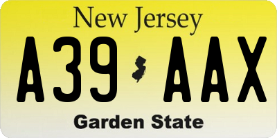 NJ license plate A39AAX