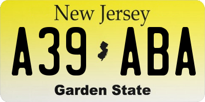 NJ license plate A39ABA