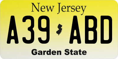 NJ license plate A39ABD