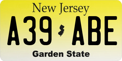 NJ license plate A39ABE