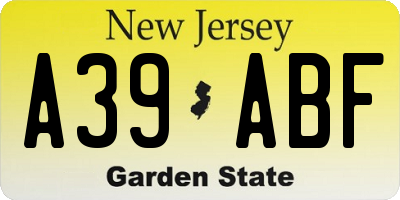 NJ license plate A39ABF