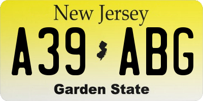 NJ license plate A39ABG