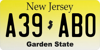 NJ license plate A39ABO