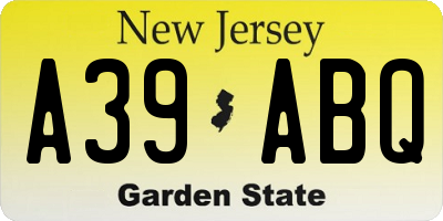 NJ license plate A39ABQ
