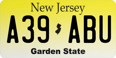NJ license plate A39ABU