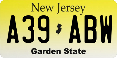 NJ license plate A39ABW