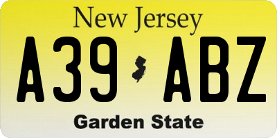 NJ license plate A39ABZ