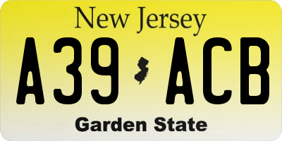 NJ license plate A39ACB