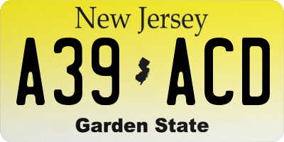 NJ license plate A39ACD