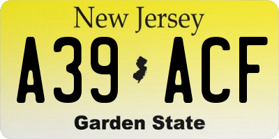 NJ license plate A39ACF