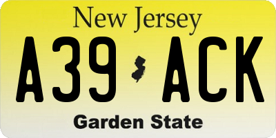 NJ license plate A39ACK