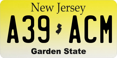 NJ license plate A39ACM