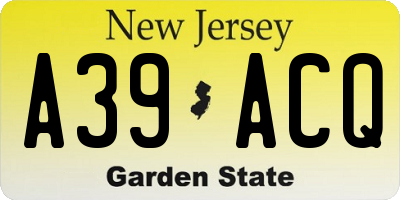 NJ license plate A39ACQ