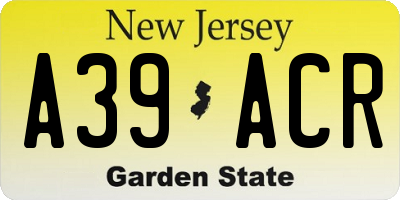 NJ license plate A39ACR