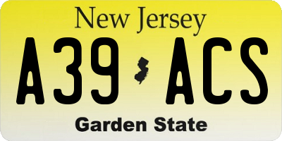 NJ license plate A39ACS