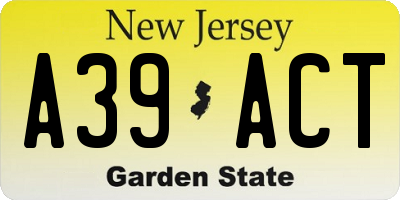 NJ license plate A39ACT