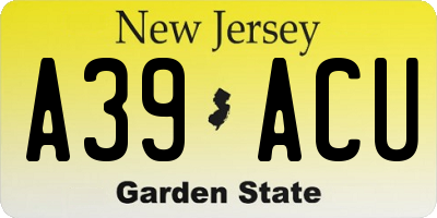 NJ license plate A39ACU