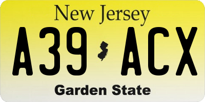 NJ license plate A39ACX