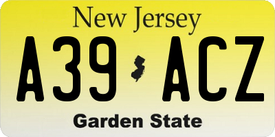 NJ license plate A39ACZ