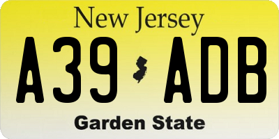 NJ license plate A39ADB
