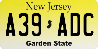NJ license plate A39ADC