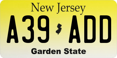 NJ license plate A39ADD