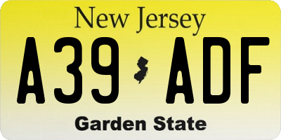 NJ license plate A39ADF
