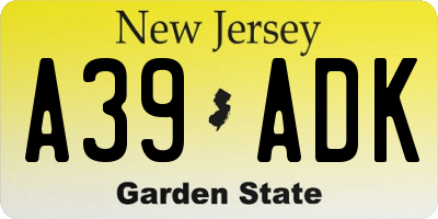 NJ license plate A39ADK